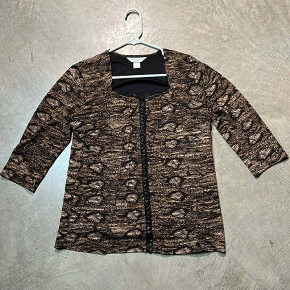 Christopher and Banks Brown and Black Animal Print Long Sleeve Size MP